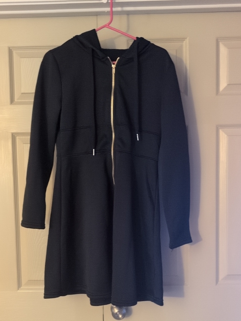 SHEIN Black Hooded Zip-Up A-Line Jacket Dress